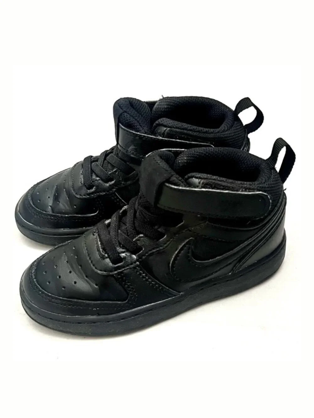 Nike Court Borough Mid 2 Leather Sneakers Kids Sz 9C Black Unisex Sporty Casual